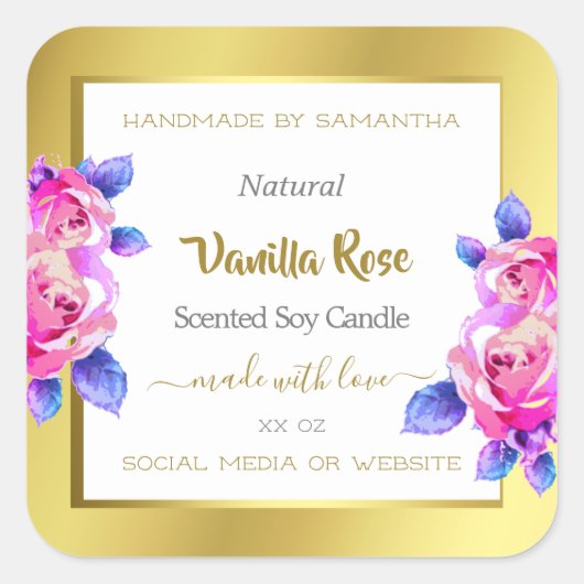 Floral Product Packaging Labels Gold White Roze (Voorkant)