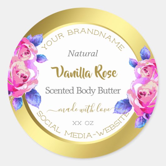 Floral Product Packaging Labels Gold White Roze (Voorkant)