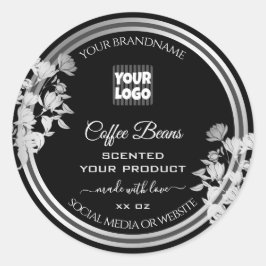 Floral Product Packaging Labels Logo Black Silver
