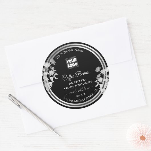Floral Product Packaging Labels Logo Black Silver (Envelop)