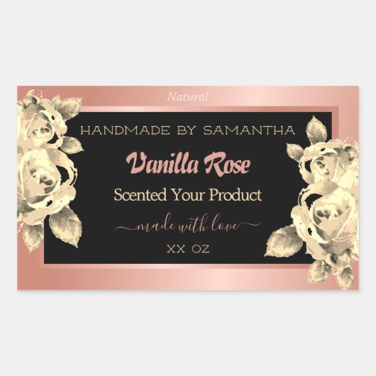 Floral Product Packaging Labels Roos Gold Black (Voorkant)