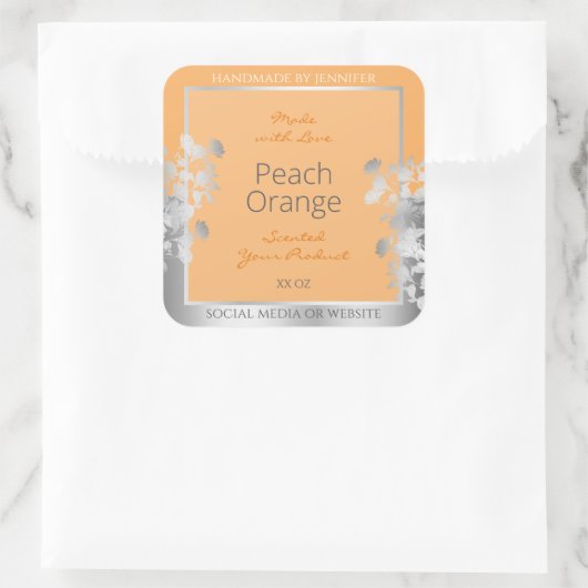 Floral Productlabel Perzik Licht Sinaasappel en Zi Vierkante Sticker (Tas)