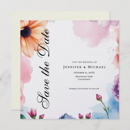 Floral Professional Minimalist Modern Plain Save The Date (Voorkant / Achterkant)
