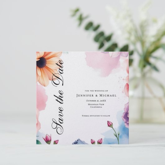 Floral Professional Minimalist Modern Plain Save The Date (Staand voorkant)