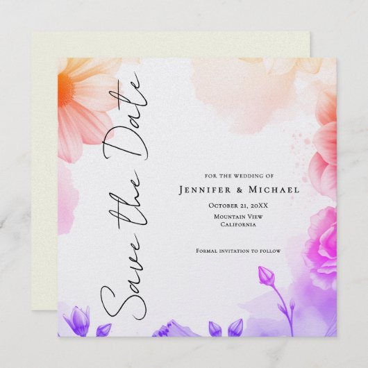 Floral Professional Minimalist Modern Plain Save The Date (Voorkant / Achterkant)