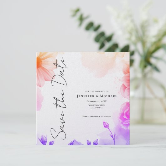 Floral Professional Minimalist Modern Plain Save The Date (Staand voorkant)
