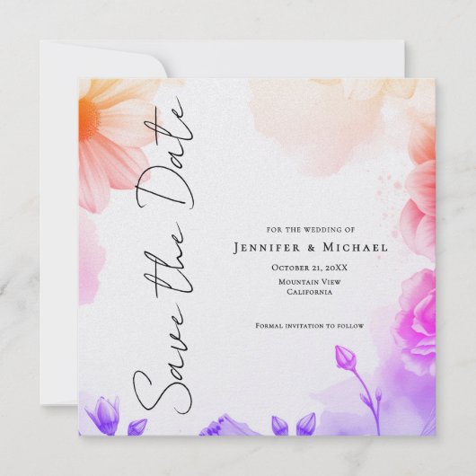 Floral Professional Minimalist Modern Plain Save The Date (Voorkant)