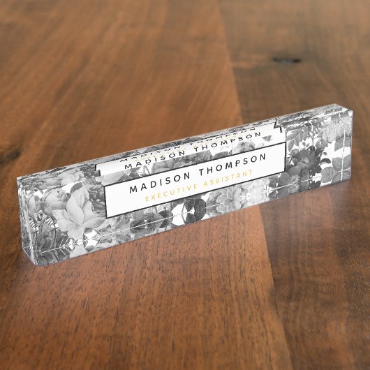 Floral Professional, zwart, wit en Gold Naambordje (Zijkant)