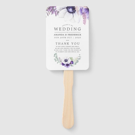Floral-programma Waterverf voor usty Violet Weddin Handwaaier (Voorkant)