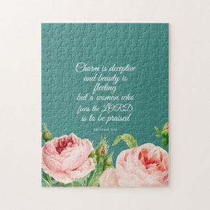 Floral Proverbs 31:30 Jigzaag Puzzle Legpuzzel