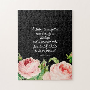 Floral Proverbs 31:30 Jigzaag Puzzle Legpuzzel