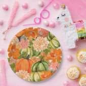 Floral Pumpkin 1e Verjaardag Herfst Papieren Bordje (Feest)