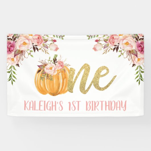 Floral Pumpkin 1st Birthday Banner - Girl (Horizontaal)