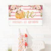 Floral Pumpkin 1st Birthday Banner - Roze Stripes (Insitu)