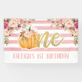 Floral Pumpkin 1st Birthday Banner - Roze Stripes (Horizontaal)