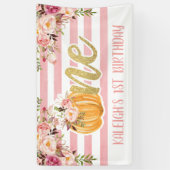 Floral Pumpkin 1st Birthday Banner - Roze Stripes (Verticaal)