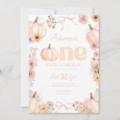 Floral pumpkin 1st Birthday Orange Pink Bow Kaart (Voorkant)