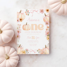 Floral pumpkin 1st Birthday Orange Pink Bow