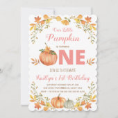 Floral Pumpkin 1st Birthday Party Invitation Kaart (Voorkant)