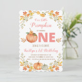 Floral Pumpkin 1st Birthday Party Invitation Kaart (Staand voorkant)