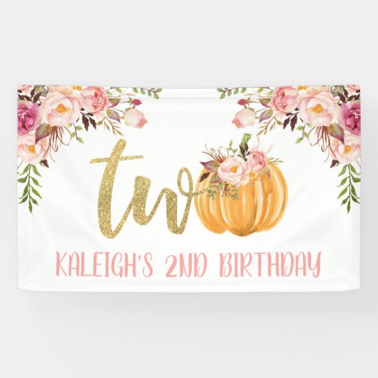 Floral Pumpkin 2nd Birthday Banner - Girl (Horizontaal)