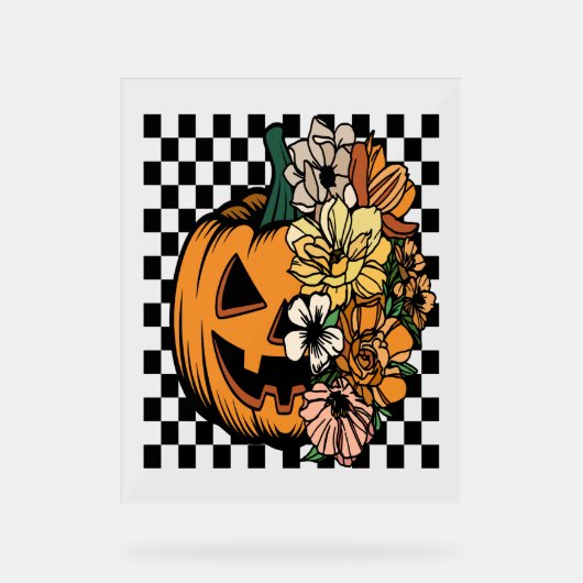 Floral Pumpkin Acryl Bord (Voorkant)