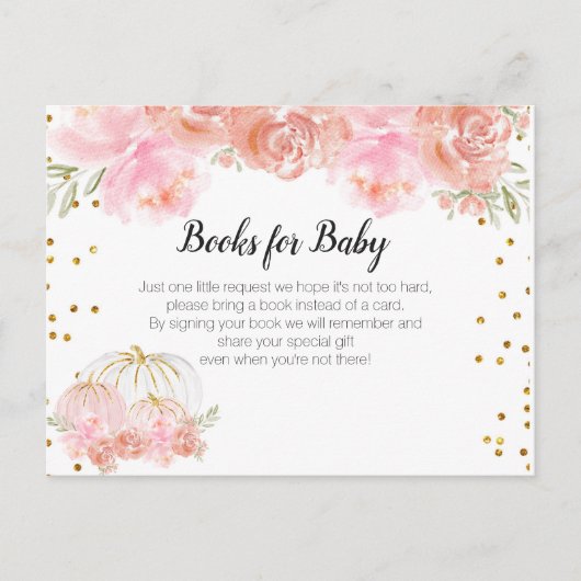 Floral Pumpkin-Baby shower - Breng een boekenbrokj Uitnodiging Briefkaart (Voorkant)