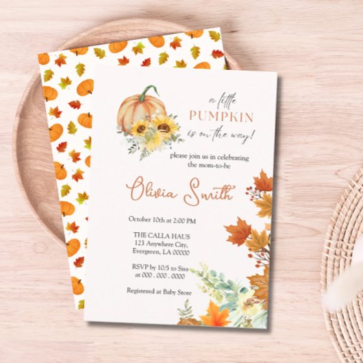 Floral Pumpkin Baby shower Kaart