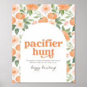 Floral Pumpkin Baby shower Pacifier Hunt Sign Poster (Voorkant)
