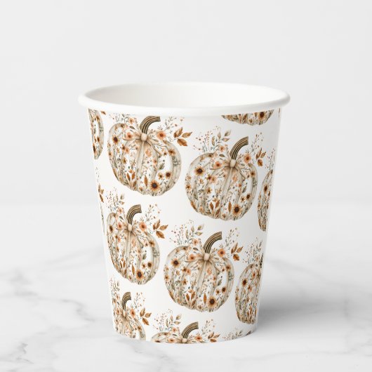 Floral Pumpkin Baby shower Papieren Bekers (Voorkant)