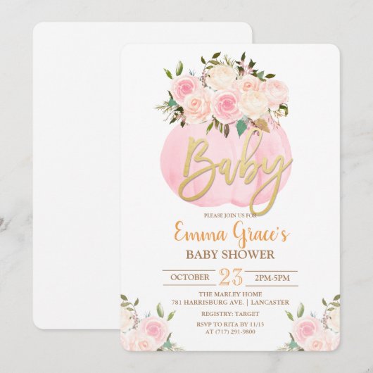 Floral Pumpkin Baby shower Uitnodiging (Voorkant / Achterkant)