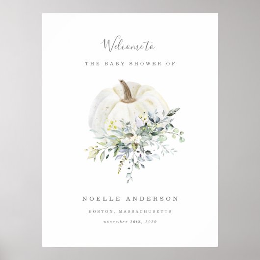 Floral Pumpkin Baby shower Welkomstteken Poster (Voorkant)