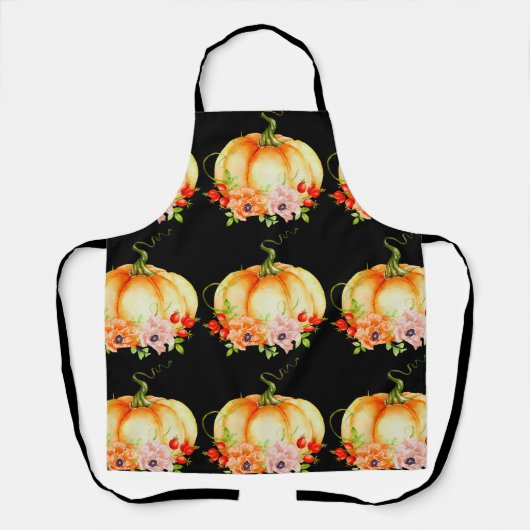 Floral Pumpkin Black Apron Schort (Voorkant)
