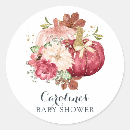 Floral Pumpkin Blush Marsala Baby shower Ronde Sticker (Voorkant)