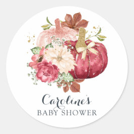 Floral Pumpkin Blush Marsala Baby shower Ronde Sticker