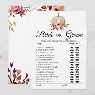 Floral pumpkin Bride of Groom game Kaart