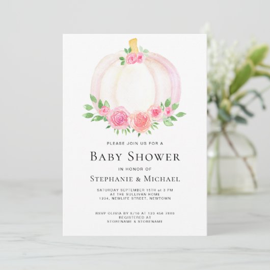 Floral Pumpkin Couples Baby shower Uitnodiging (Staand voorkant)