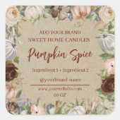 Floral Pumpkin Craft Paper Productlabel Vierkante Sticker (Voorkant)