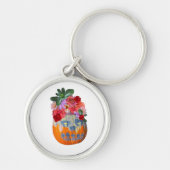 Floral Pumpkin Cutout Ontwerp voor Herfst Lente Sleutelhanger (Voorkant)