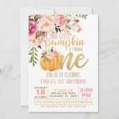 Floral Pumpkin First Birthday Invitation - Girl Kaart (Voorkant)
