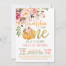 Floral Pumpkin First Birthday Invitation - Girl Kaart