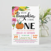 Floral Pumpkin First Birthday Invitation - Girl Kaart (Staand voorkant)