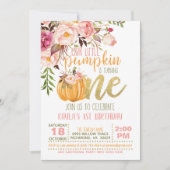 Floral Pumpkin First Birthday Invitation - Girl Kaart (Voorkant)