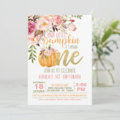 Floral Pumpkin First Birthday Invitation - Girl Kaart (Staand voorkant)