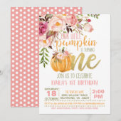 Floral Pumpkin First Birthday Invitation - Girl Kaart (Voorkant / Achterkant)