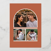 Floral Pumpkin Foto Collage Navy Wedding Gold Folie Uitnodiging (Achterkant)