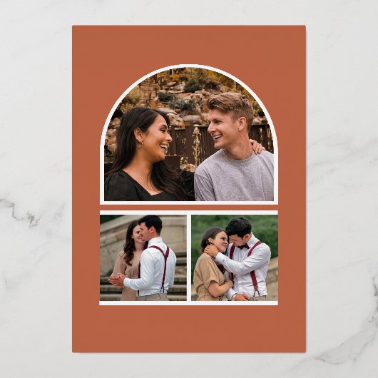 Floral Pumpkin Foto Collage Navy Wedding Gold Folie Uitnodiging (Achterkant)