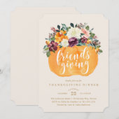 Floral Pumpkin Friends Giving Dinner Invitation Kaart (Voorkant / Achterkant)