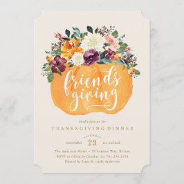 Floral Pumpkin Friends Giving Dinner Invitation Kaart