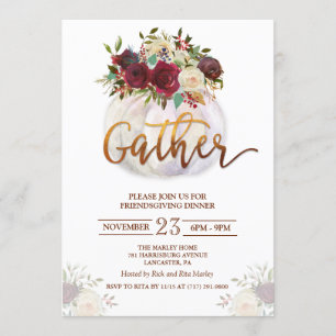 Floral Pumpkin Friendsgiving diner uitnodiging
